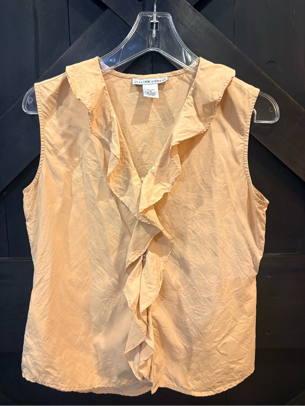 Peach Ruffle Sleeveless Blouse 100% silk medium
